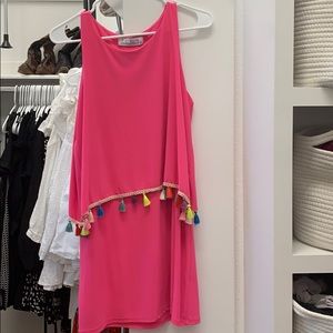 Hot Pink Dress With Colorful Tassels